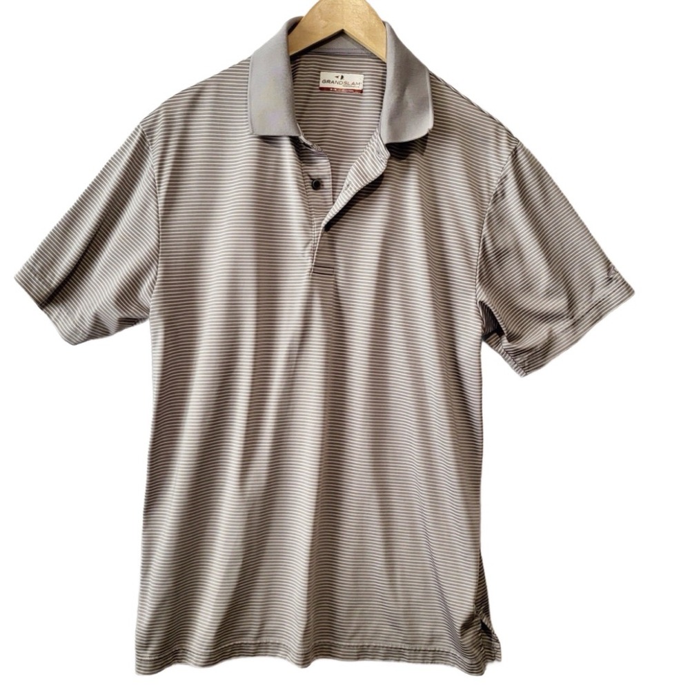 Grand Slam Mens Performance Polo Golf Shirt Gray White Size M Short Sleeve